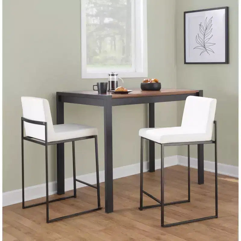 LumiSource Set di 3 Sgabelli da Bar Fuji con Schienale Alto Altezza Bancone Acciaio Nero/PU Bianco