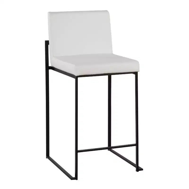 LumiSource Set di 3 Sgabelli da Bar Fuji con Schienale Alto Altezza Bancone Acciaio Nero/PU Bianco