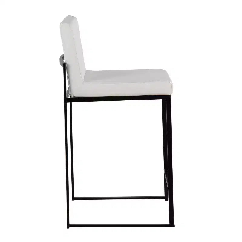 LumiSource Set di 3 Sgabelli da Bar Fuji con Schienale Alto Altezza Bancone Acciaio Nero/PU Bianco