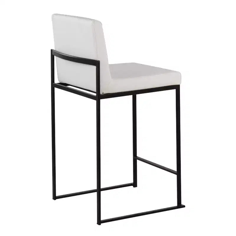 LumiSource Set di 3 Sgabelli da Bar Fuji con Schienale Alto Altezza Bancone Acciaio Nero/PU Bianco