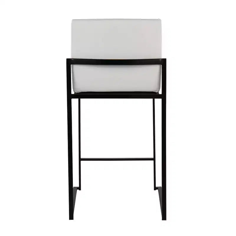 LumiSource Set di 3 Sgabelli da Bar Fuji con Schienale Alto Altezza Bancone Acciaio Nero/PU Bianco