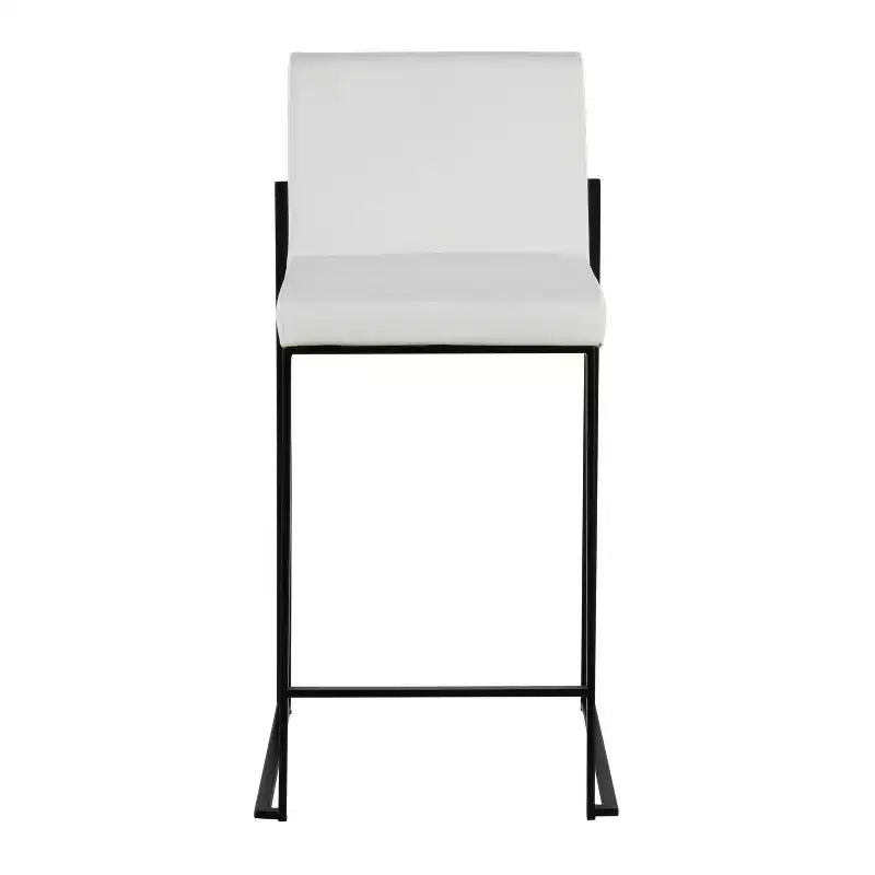 LumiSource Set di 3 Sgabelli da Bar Fuji con Schienale Alto Altezza Bancone Acciaio Nero/PU Bianco