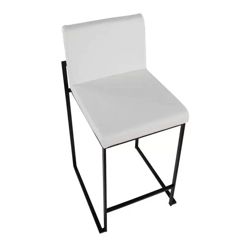 LumiSource Set di 3 Sgabelli da Bar Fuji con Schienale Alto Altezza Bancone Acciaio Nero/PU Bianco
