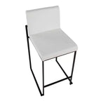 LumiSource Set di 3 Sgabelli da Bar Fuji con Schienale Alto Altezza Bancone Acciaio Nero/PU Bianco