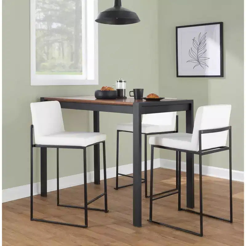 LumiSource Set di 3 Sgabelli da Bar Fuji con Schienale Alto Altezza Bancone Acciaio Nero/PU Bianco