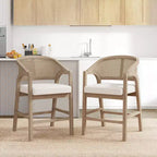Christopher Knight Home Set di 2 Sgabelli da Bar Austin in Legno di Gomma, Imbottiti con Design in Cannetta e Schienale Curvo, Altezza Bancone, Frassino Chiaro