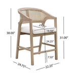 Christopher Knight Home Set di 2 Sgabelli da Bar Austin in Legno di Gomma, Imbottiti con Design in Cannetta e Schienale Curvo, Altezza Bancone, Frassino Chiaro