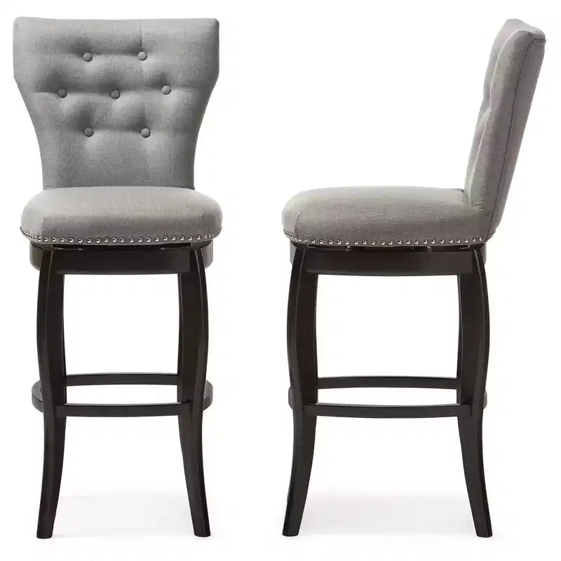 Baxton Studio 29" Leonice Fabric Upholstered Button Tufted Swivel Barstool Gray: Rubberwood Frame, Polyester Upholstery