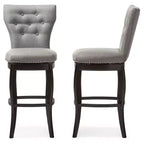 Baxton Studio 29" Leonice Fabric Upholstered Button Tufted Swivel Barstool Gray: Rubberwood Frame, Polyester Upholstery