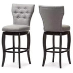 Baxton Studio Sgabello da Bar Girevole Leonice Imbottito in Tessuto con Bottoni, 29", Grigio: Struttura in Legno di Gomma, Rivestimento in Poliestere