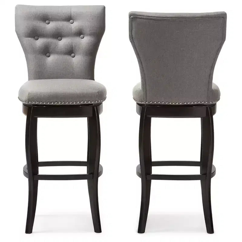 Baxton Studio Sgabello da Bar Girevole Leonice Imbottito in Tessuto con Bottoni, 29", Grigio: Struttura in Legno di Gomma, Rivestimento in Poliestere