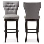 Baxton Studio Sgabello da Bar Girevole Leonice Imbottito in Tessuto con Bottoni, 29", Grigio: Struttura in Legno di Gomma, Rivestimento in Poliestere