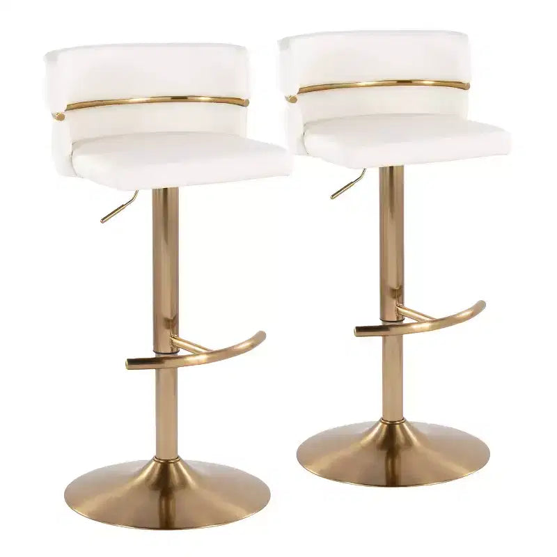 LumiSource Set of 2 Cinch Adjustable Barstools Gold/White PU