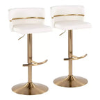 LumiSource Set of 2 Cinch Adjustable Barstools Gold/White PU
