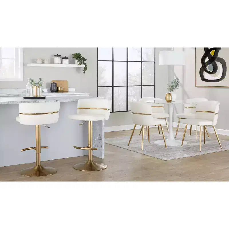 LumiSource Set di 2 sgabelli da bar regolabili Cinch Oro/PU bianco