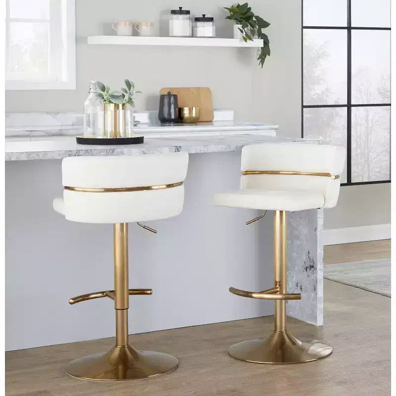 LumiSource Set di 2 sgabelli da bar regolabili Cinch Oro/PU bianco