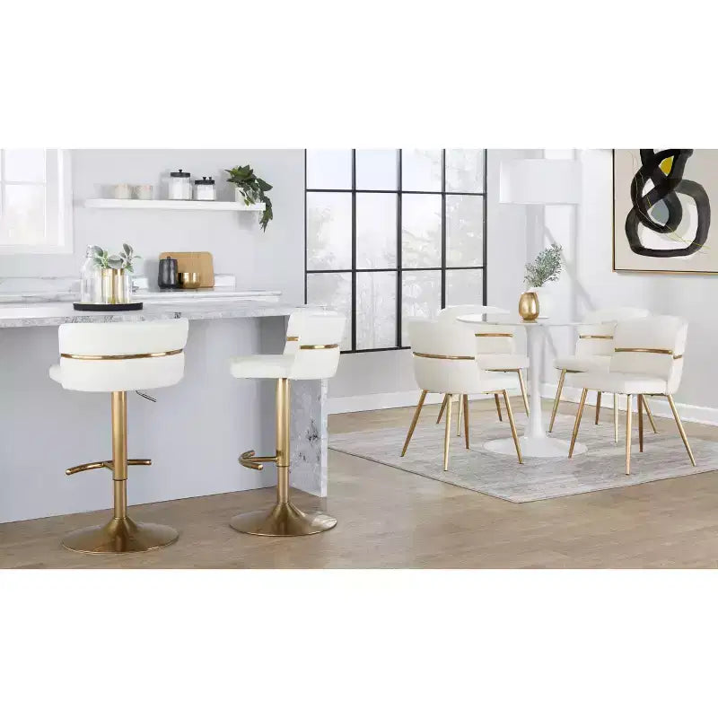 LumiSource Set di 2 sgabelli da bar regolabili Cinch Oro/PU bianco