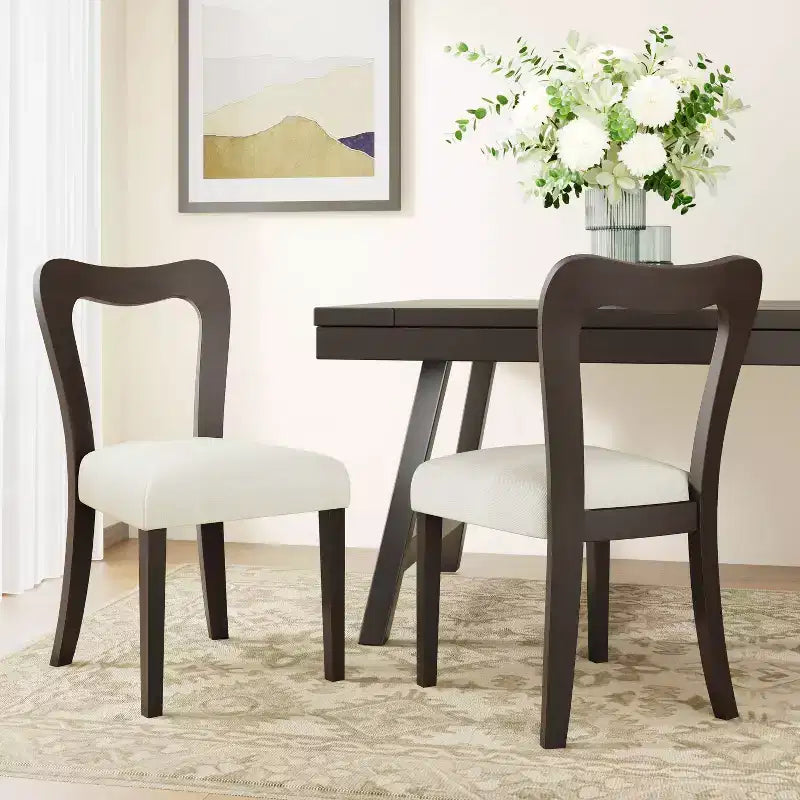 Christopher Knight Home Set di 2 sedie da pranzo Aaron in legno di gomma imbottite con schienale aperto curvo beige/marrone scuro