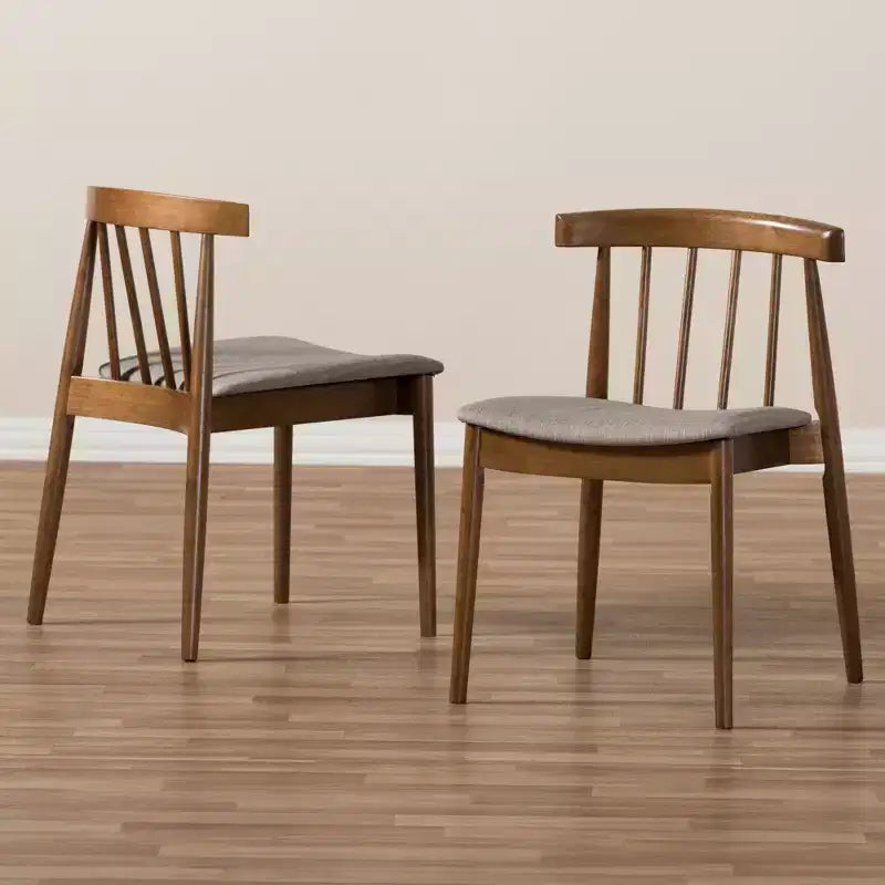 Set di 2 sedie da pranzo Wyatt Midcentury Modern in legno di noce, Beige/Marrone - Baxton Studio