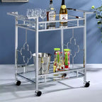 Carrello da portata Shop At Home Buncrana Glass Top 24/7 in cromo: motivo a quadrifoglio contemporaneo, ripiani in vetro temperato
