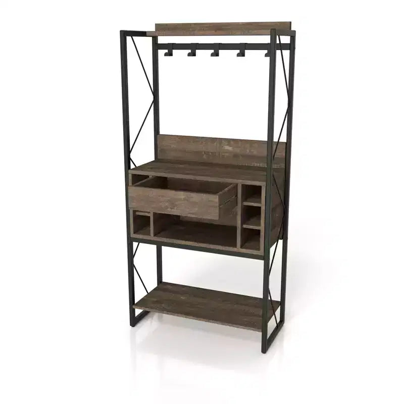 Scaffale da Panettiere Orella Rustic in Rovere Rigenerato - miBasics: Stile Industriale, 3 Ripiani Fissi, Struttura in Metallo, 170 cm H