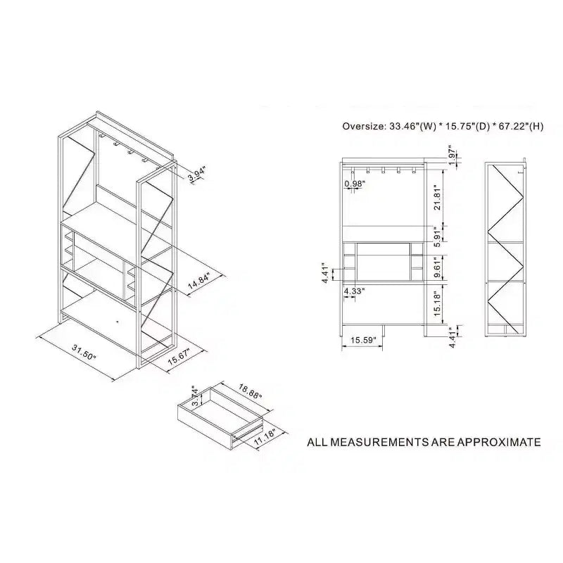 Scaffale da Panettiere Orella Rustic in Rovere Rigenerato - miBasics: Stile Industriale, 3 Ripiani Fissi, Struttura in Metallo, 170 cm H