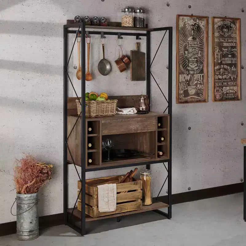 Scaffale da Panettiere Orella Rustic in Rovere Rigenerato - miBasics: Stile Industriale, 3 Ripiani Fissi, Struttura in Metallo, 170 cm H