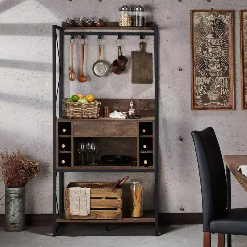 Scaffale da Panettiere Orella Rustic in Rovere Rigenerato - miBasics: Stile Industriale, 3 Ripiani Fissi, Struttura in Metallo, 170 cm H