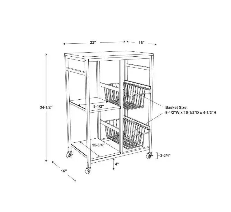 Carrello da cucina piccolo mobile Tamarind in metallo bianco: piano in MDF, 2 cestelli, rotelle bloccabili - Linon