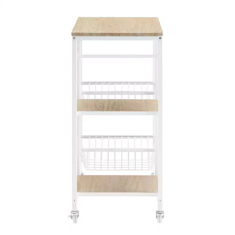 Carrello da cucina piccolo mobile Tamarind in metallo bianco: piano in MDF, 2 cestelli, rotelle bloccabili - Linon
