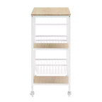 Carrello da cucina piccolo mobile Tamarind in metallo bianco: piano in MDF, 2 cestelli, rotelle bloccabili - Linon