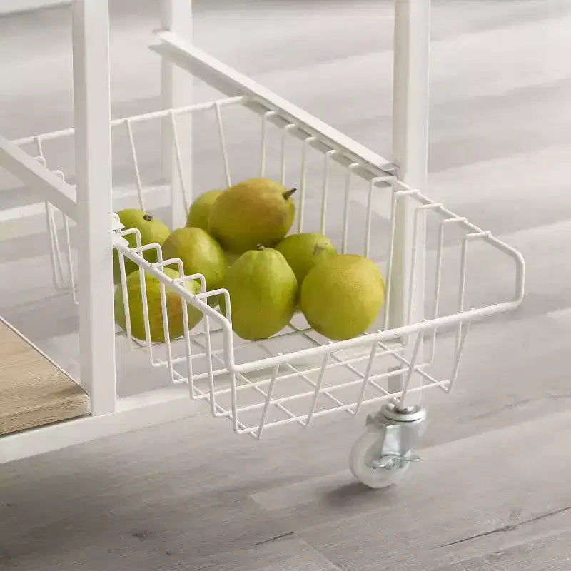 Carrello da cucina piccolo mobile Tamarind in metallo bianco: piano in MDF, 2 cestelli, rotelle bloccabili - Linon