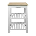 Sunrise Kitchen Island with Harvest Hardwood Top White/Natural - Flora Home: Sliding Drawer, Towel Rack, 2 Shelves