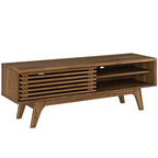 Render TV Stand for TVs up to 55": Mid-Century Media Console for 55" TVs, Walnut Grain, Sliding Doors - Modway