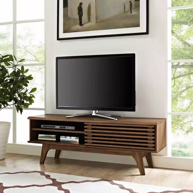 Mobile TV Render per TV fino a 55": Console multimediale Mid-Century per TV da 55", Venatura noce, Ante scorrevoli - Modway