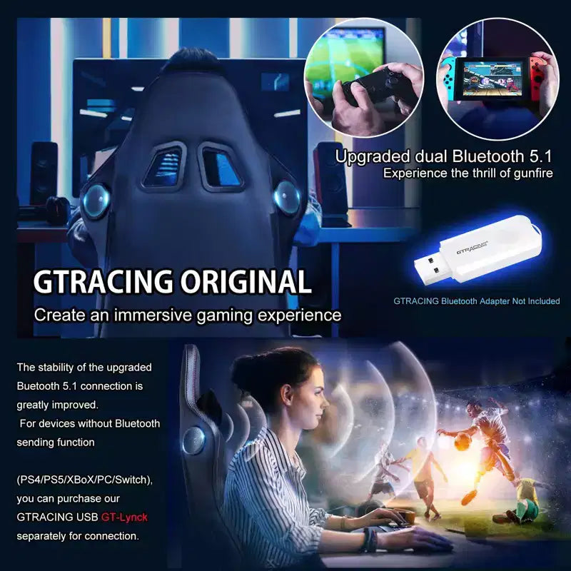 GTRACING Gaming Chair with Bluetooth Speakers High Back PU Office Chair Black