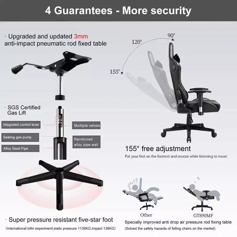 GTRACING Gaming Chair with Bluetooth Speakers High Back PU Office Chair Black