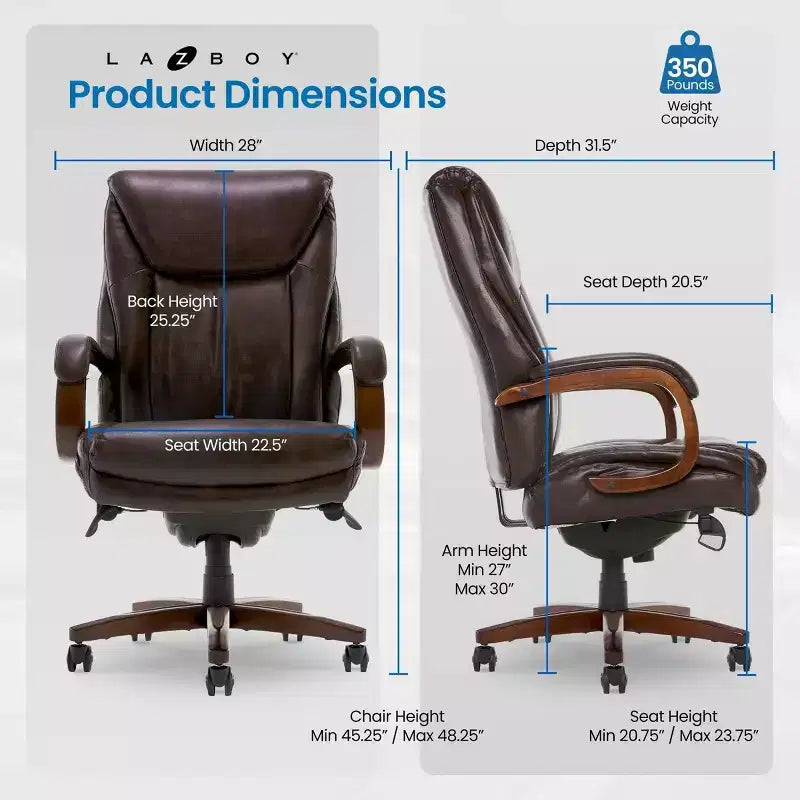 Sedia direzionale Big & Tall Coffee - La-Z-Boy: ComfortCore Plus, memory foam, ergonomica, portata 158 kg