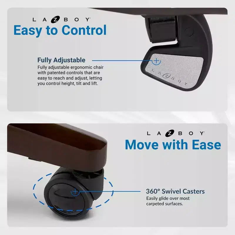 Sedia direzionale Big & Tall Coffee - La-Z-Boy: ComfortCore Plus, memory foam, ergonomica, portata 158 kg