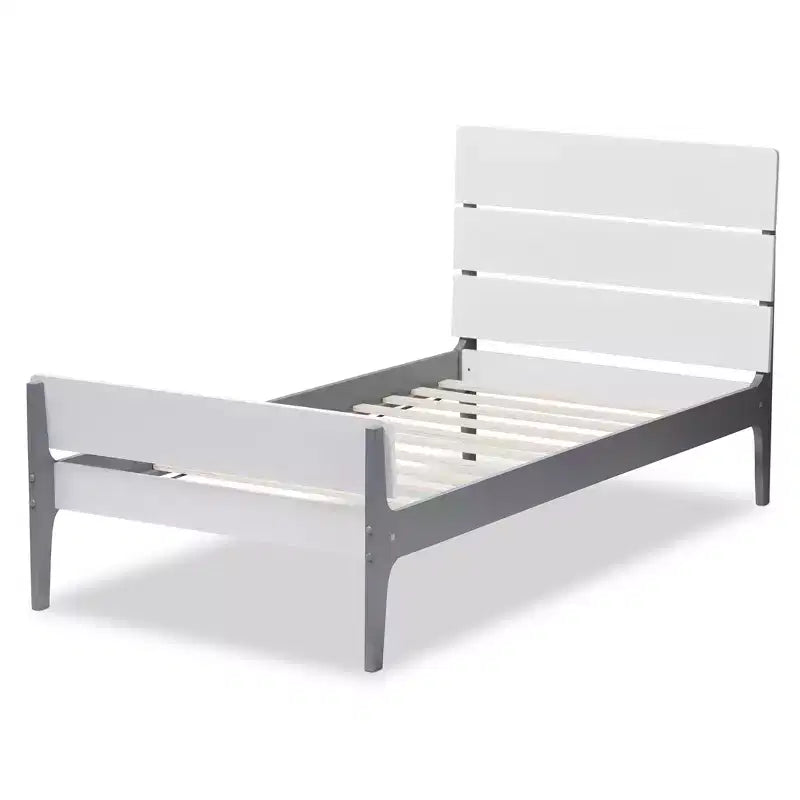 Letto a piattaforma Twin Nereida Modern Classic Mission Style in Legno Rifinito Bianco/Grigio - Baxton Studio