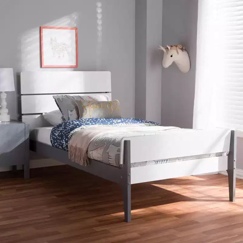 Letto a piattaforma Twin Nereida Modern Classic Mission Style in Legno Rifinito Bianco/Grigio - Baxton Studio