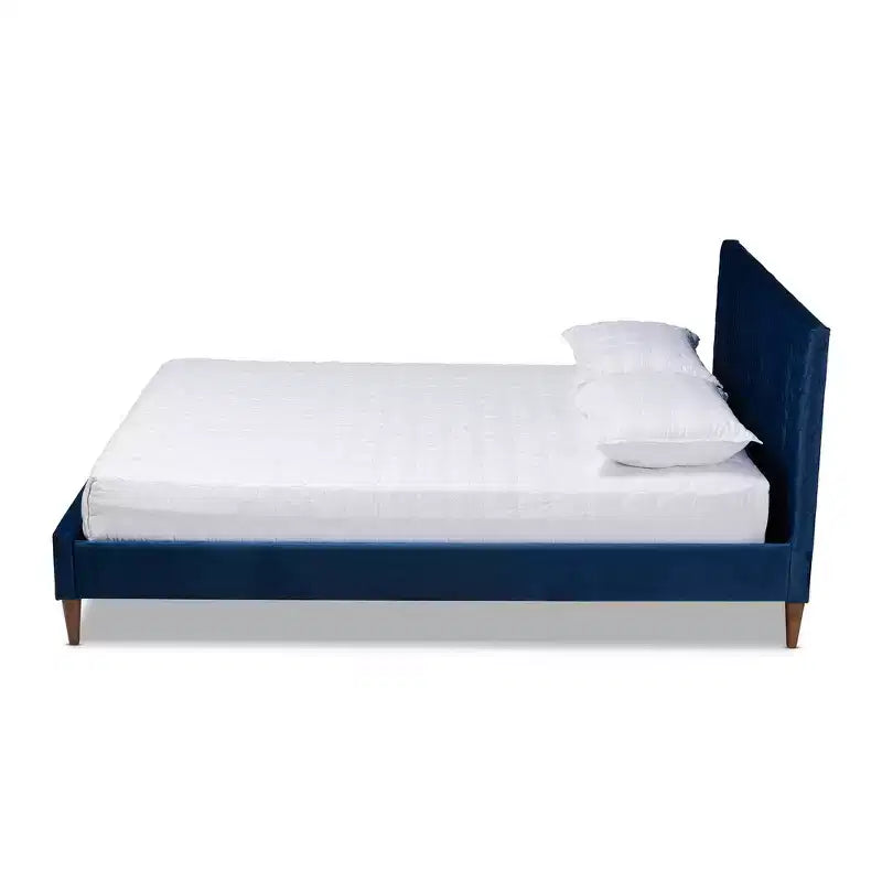 Letto Queen Frida Blu Navy - Baxton Studio: Design Metà Secolo, Gambe Affusolate, Rivestimento in Velluto