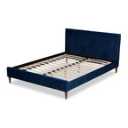 Letto Queen Frida Blu Navy - Baxton Studio: Design Metà Secolo, Gambe Affusolate, Rivestimento in Velluto