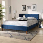 Letto Queen Frida Blu Navy - Baxton Studio: Design Metà Secolo, Gambe Affusolate, Rivestimento in Velluto