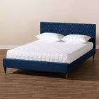Letto Queen Frida Blu Navy - Baxton Studio: Design Metà Secolo, Gambe Affusolate, Rivestimento in Velluto
