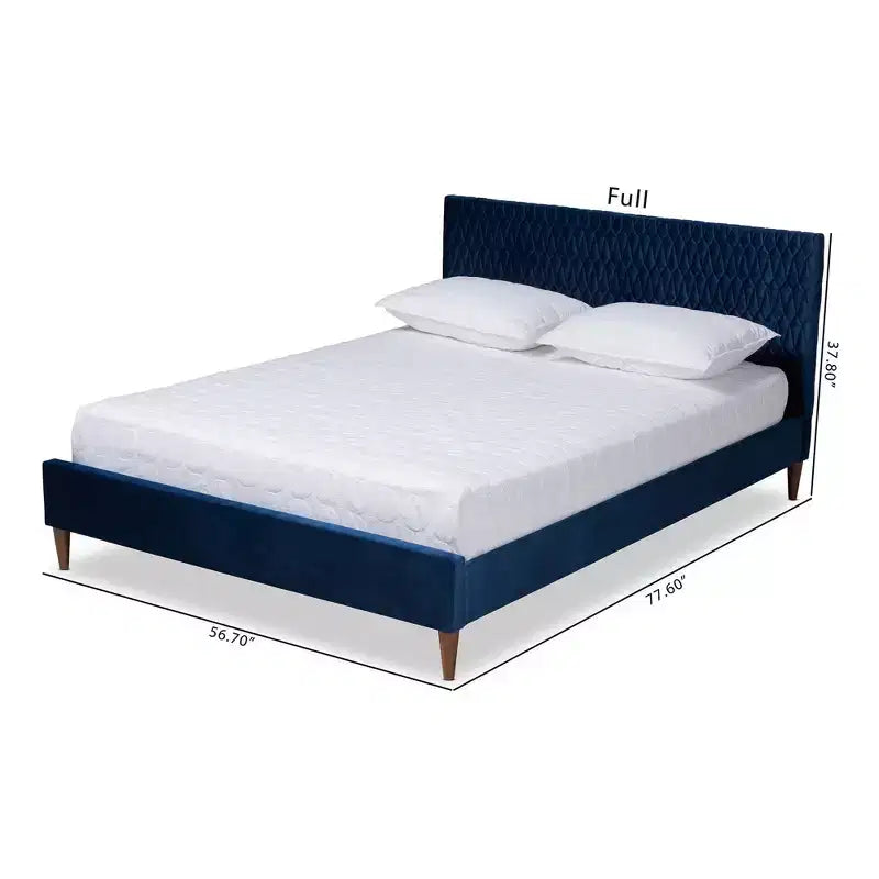 Letto Queen Frida Blu Navy - Baxton Studio: Design Metà Secolo, Gambe Affusolate, Rivestimento in Velluto