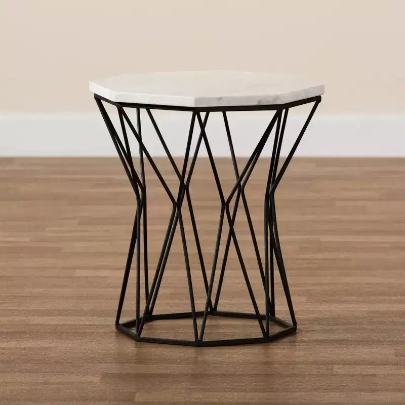 Tavolino Venedict con Struttura in Metallo e Piano in Marmo Nero - Baxton Studio: Tavolino Rettangolare per Soggiorno, Nessun Montaggio Richiesto