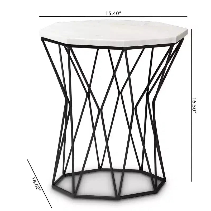 Tavolino Venedict con Struttura in Metallo e Piano in Marmo Nero - Baxton Studio: Tavolino Rettangolare per Soggiorno, Nessun Montaggio Richiesto