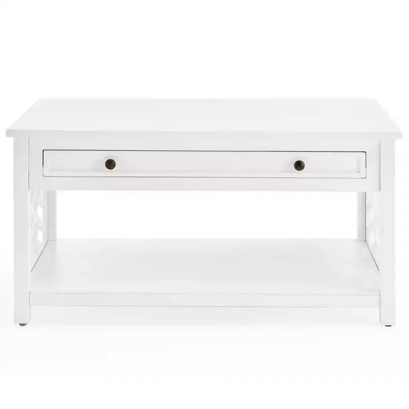 Set 3 pezzi rettangolari di tavolini da caffè, tavolini laterali e consolle da 36" Middlebury con cassetti bianco - Alaterre Furniture