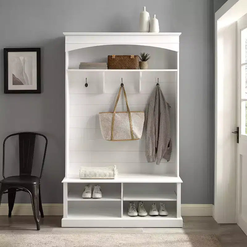 Bartlett Hall Tree Bianco - Crosley: Panca, Scarpiera, 3 Ganci Doppi